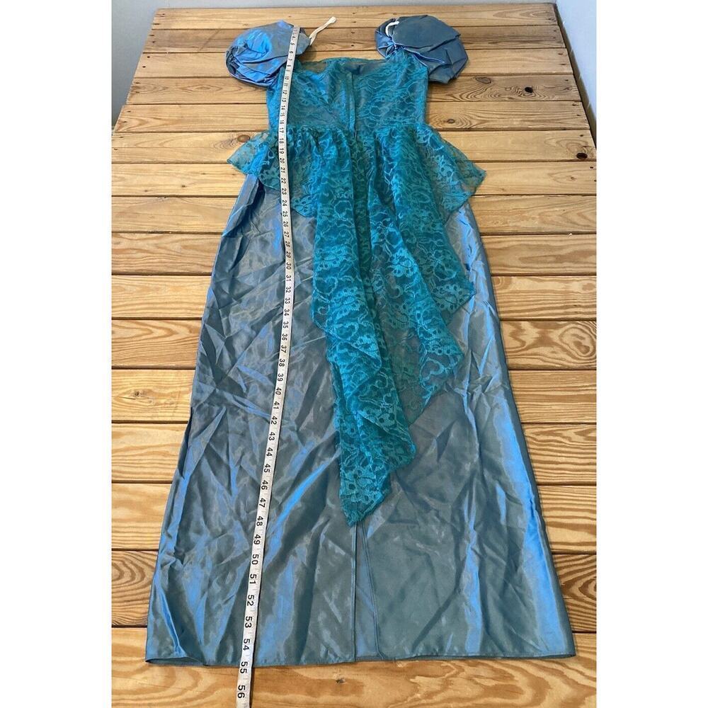 Vintage Puff Sleeve Lace Detail Ball Gown Size 7-8 Women’s Teal - Picture 5 of 6